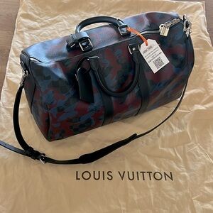 Louis Vuitton KeepAll Bandouliere 45 Duffel in Damier Colbalt Camouflage